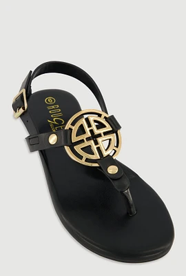 Womens Metallic Geometric Pendant Thong Sandals,
