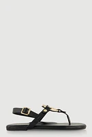 Womens Metallic Geometric Pendant Thong Sandals,