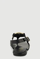Womens Metallic Geometric Pendant Thong Sandals,