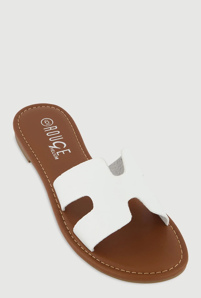 Womens H Band Slide Sandals, White, Size 7.5