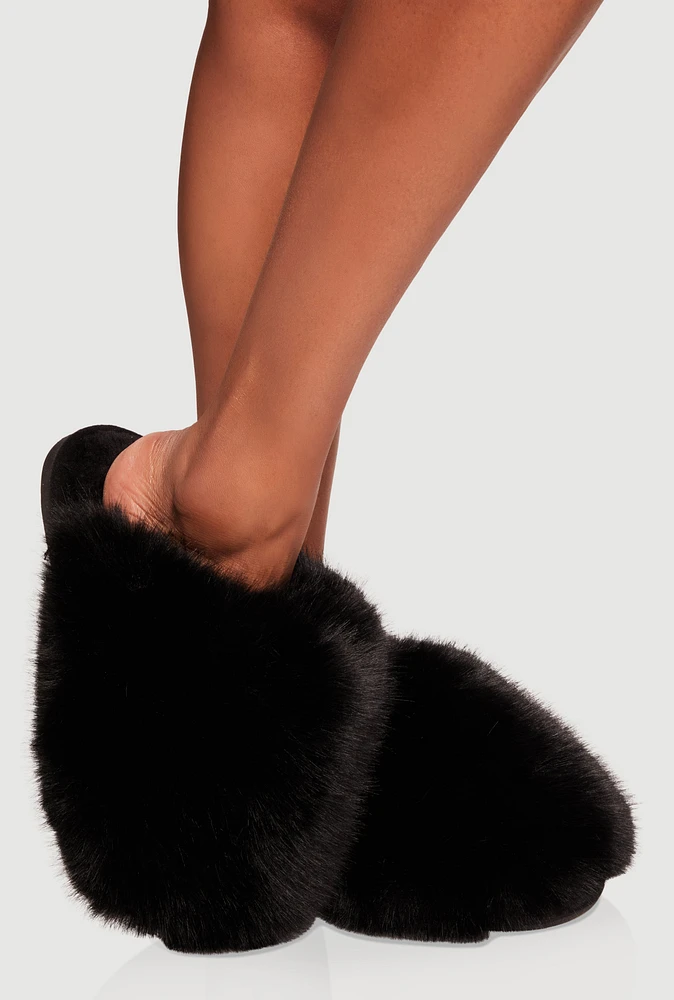 Womens Faux Fur Fleece Lined Slippers, Black, Size 5.5