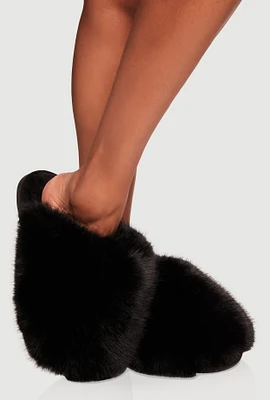 Womens Faux Fur Fleece Lined Slippers, Black, Size 5.5