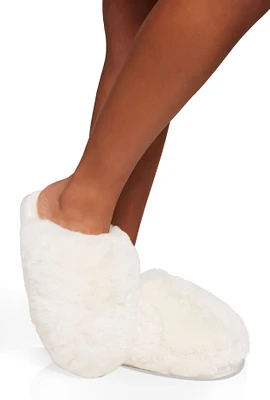Womens Faux Fur Sherpa Lined Slippers, White, Size 9-10