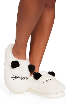 Womens Meow Faux Fur Slippers, White, Size 9-10