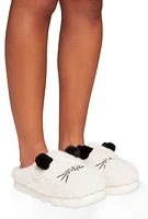Womens Meow Faux Fur Slippers, White, Size 9-10