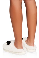 Womens Meow Faux Fur Slippers, White, Size 9-10