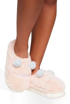 Womens Meow Faux Fur Slippers, Pink, Size 7-8