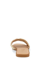 Womens Rhinestone Faux Pearl H Band Slide Sandals,