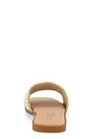 Womens Rhinestone Trim Faux Pearl Band Slide Sandals,