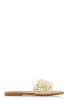 Womens Faux Pearl Rhinestone Band Slide Sandals,