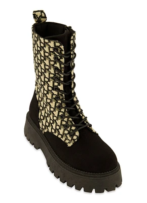 Womens Low Platform Combat Boots, Black, Size 6