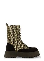 Womens Low Platform Combat Boots, Black, Size 6