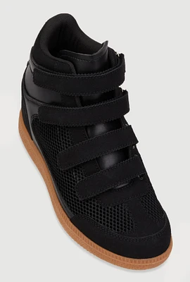 Womens Stylish Fishnet Wedge Sneakers with Velcro Straps,