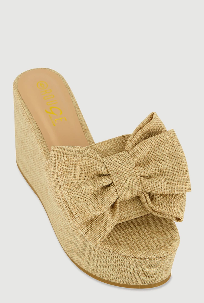 Womens Bow Platform Wedge Slide Sandals,