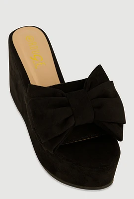 Womens Bow Platform Wedge Slide Sandals, Black, Size 7.5
