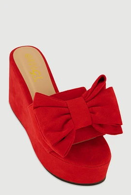 Womens Bow Platform Wedge Slide Sandals, Red,