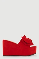 Womens Bow Platform Wedge Slide Sandals, Red,