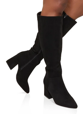 Womens Pointed Toe Mid Heel Tall Boots, Black, Size 6.5