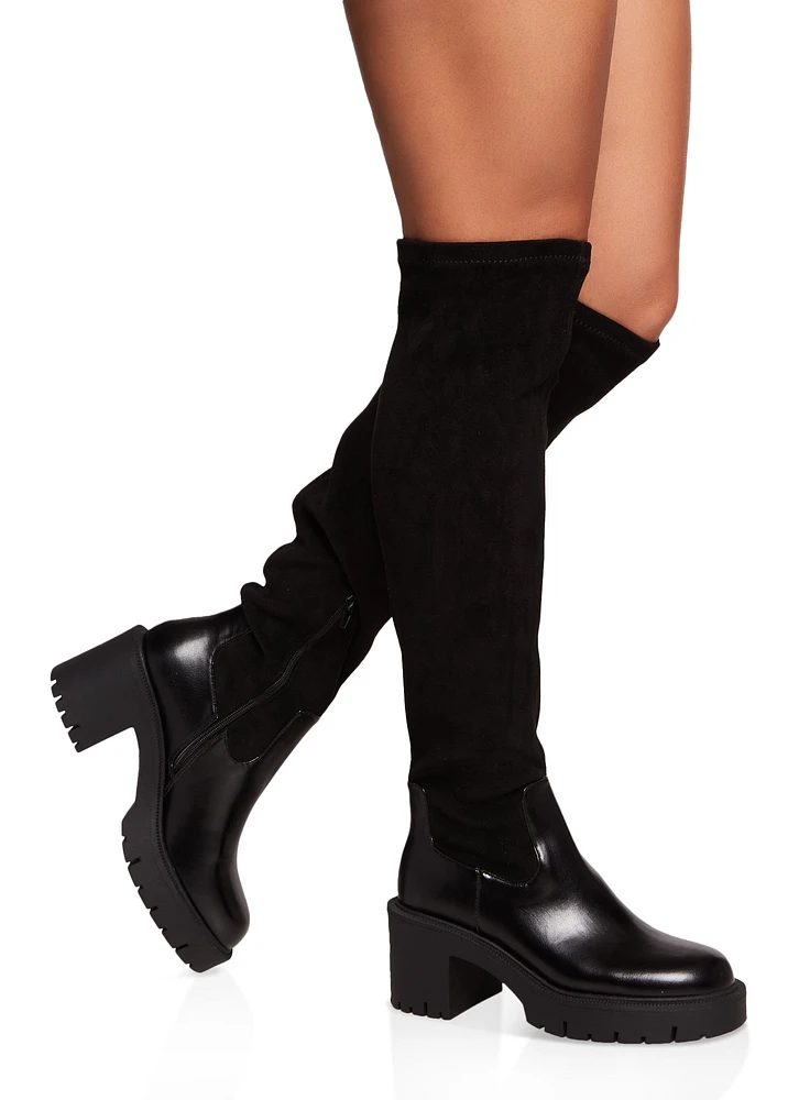 Womens Mid Heel Platform Over the Knee Boots,