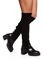 Womens Mid Heel Platform Over the Knee Boots,