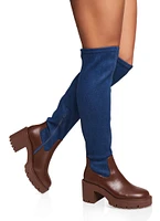 Womens Mid Heel Platform Over the Knee Boots, Multi,