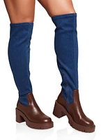 Womens Mid Heel Platform Over the Knee Boots, Multi,