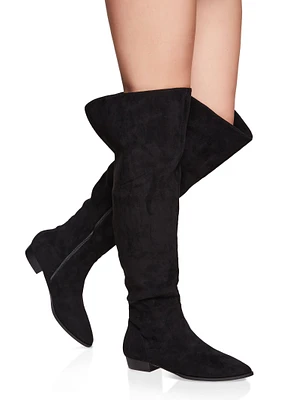 Womens Back Slit Detail Over the Knee Boots, Black, Size 7