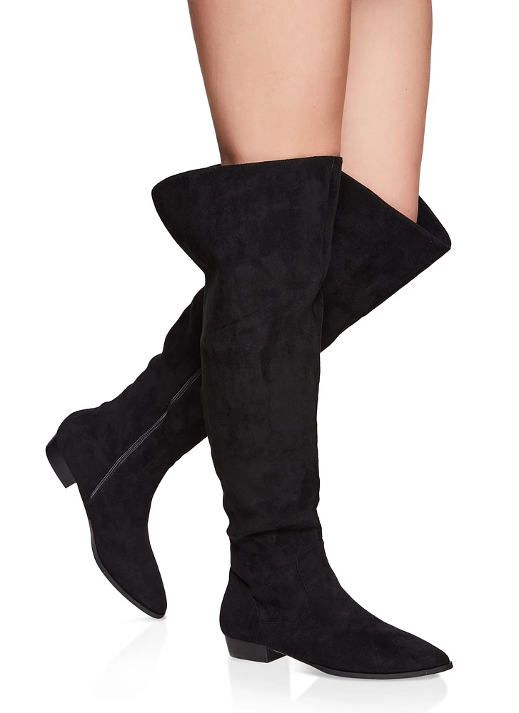 Womens Back Slit Detail Over the Knee Boots,