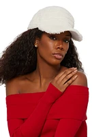 Womens Faux Fur Baseball Cap, White