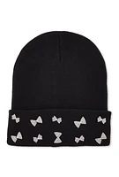 Womens Rhinestone Bow Beanie, Black