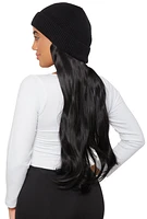 Womens Synthetic Long Hair Wig Beanie, Black