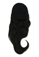 Womens Synthetic Long Hair Wig Beanie, Black