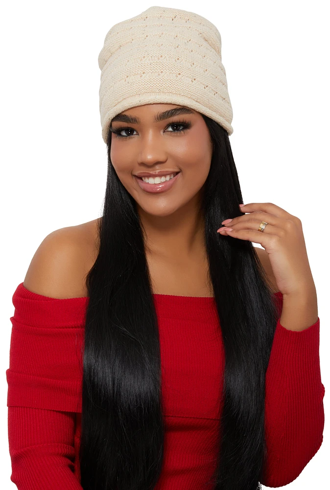 Womens Sequin Lurex Knit Beanie, Beige