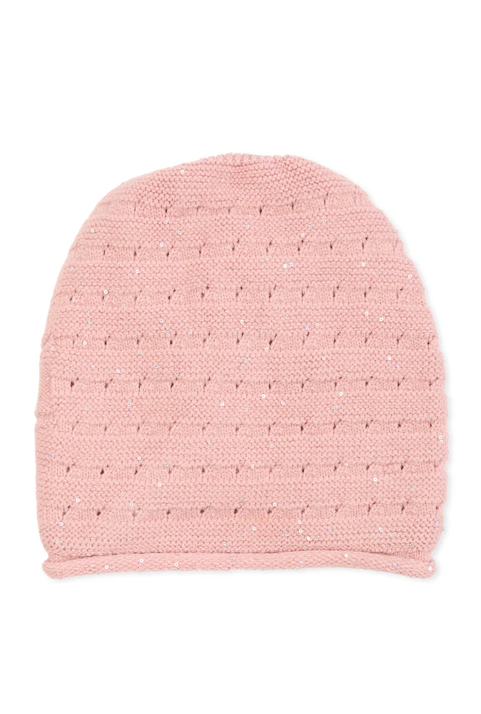 Womens Sequin Lurex Knit Beanie, Pink