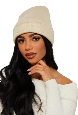 Womens Queen Embossed Beanie,