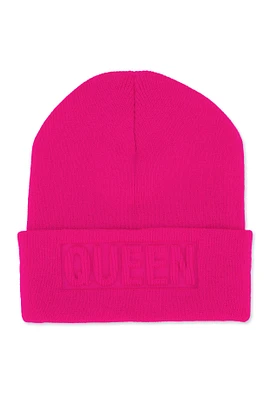 Womens Queen Embossed Beanie, Pink