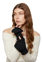 Womens Eyelash Knit Convertible Fingerless Mittens,