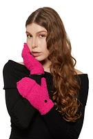 Womens Eyelash Knit Convertible Fingerless Mittens, Pink