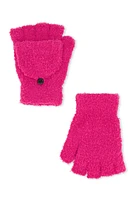 Womens Eyelash Knit Convertible Fingerless Mittens, Pink