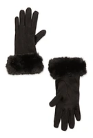 Womens Faux Suede Quilted Gloves, Black