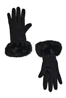 Womens Faux Fur Cuff Gloves, Black