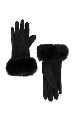 Womens Eyelash Knit Faux Fur Cuff Gloves, Black