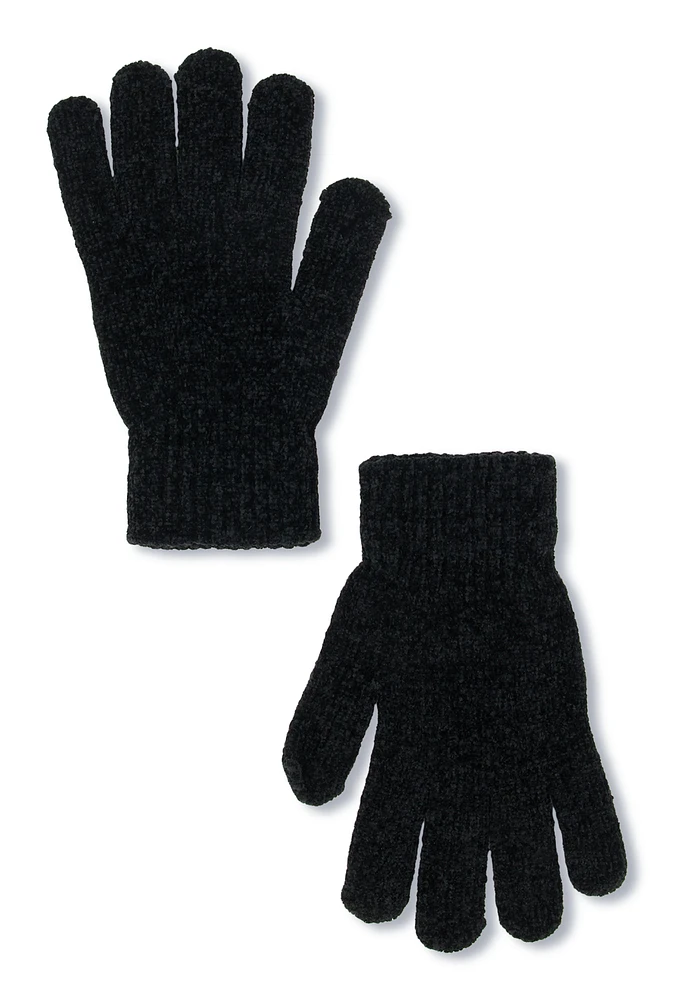 Womens Chenille Gloves, Black