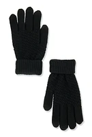 Womens Textured Knit Texting Gloves, Black