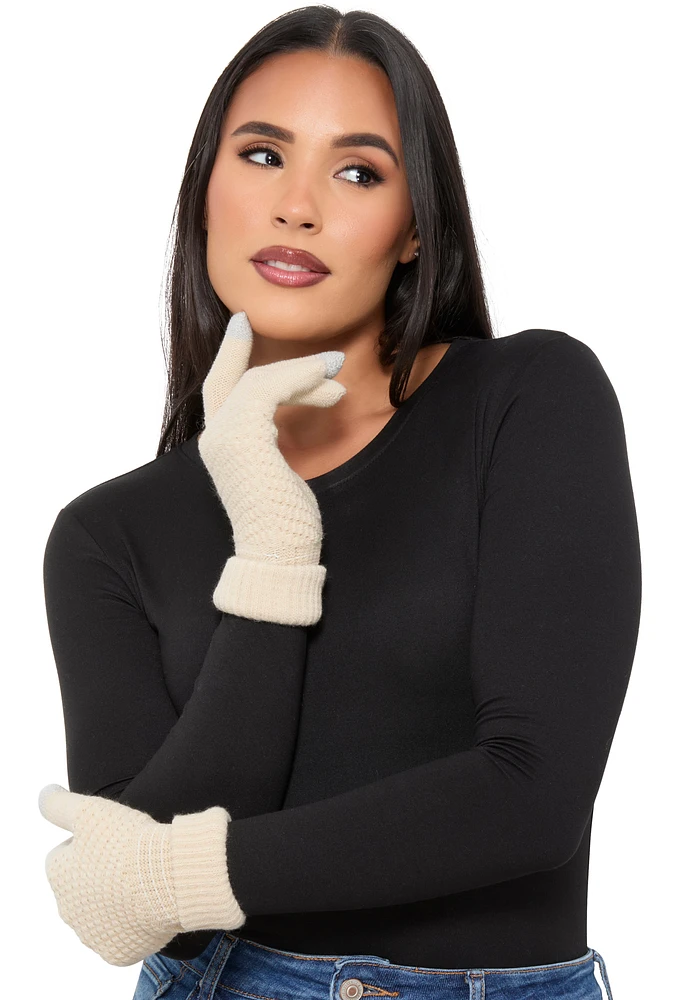 Womens Textured Knit Texting Gloves, Beige