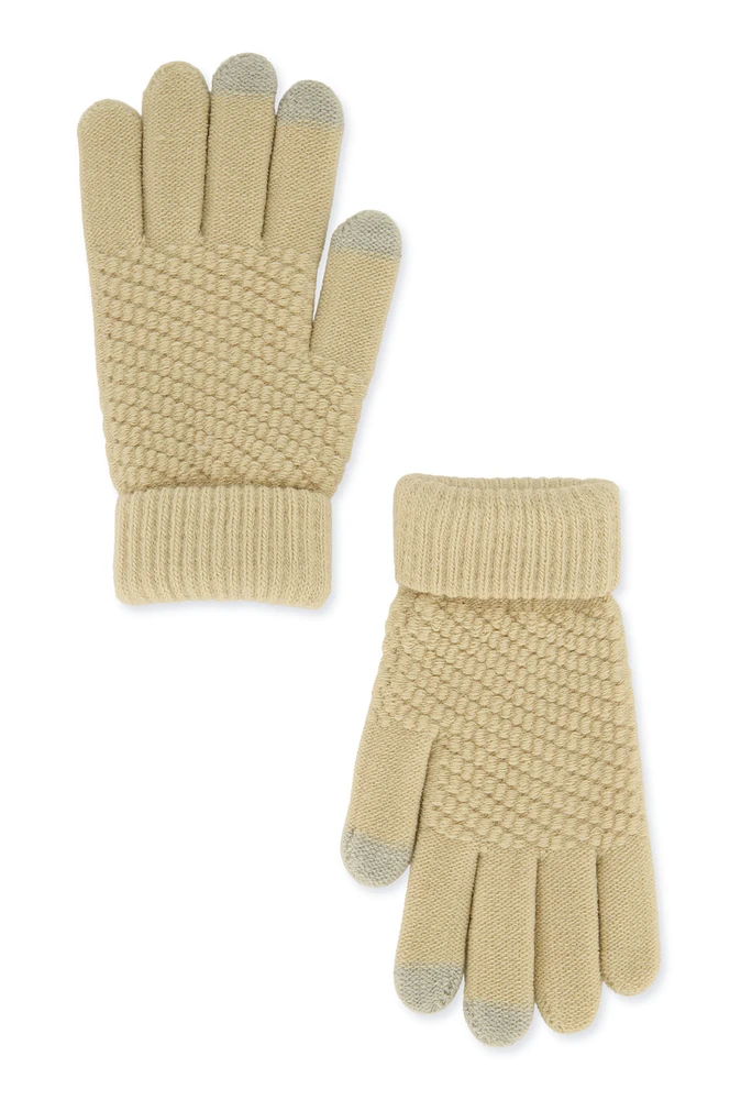 Womens Textured Knit Texting Gloves, Beige