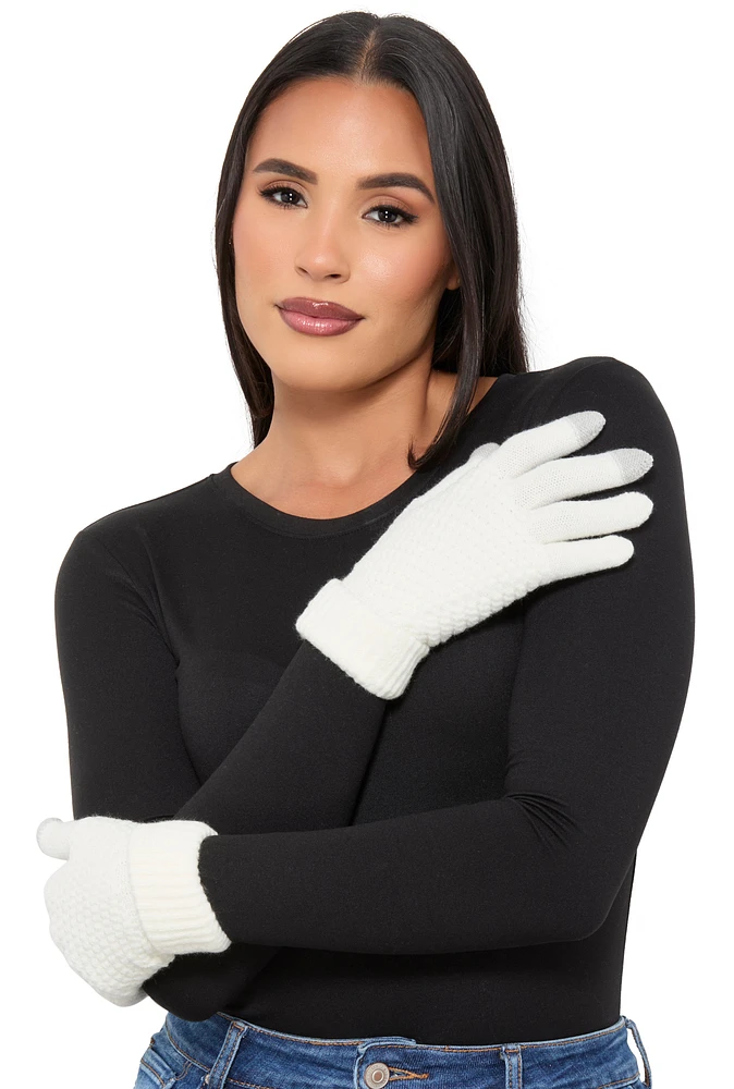 Womens Textured Knit Texting Gloves, White