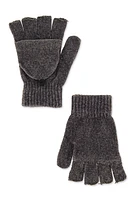 Womens Chenille Convertible Fingerless Mittens, Grey