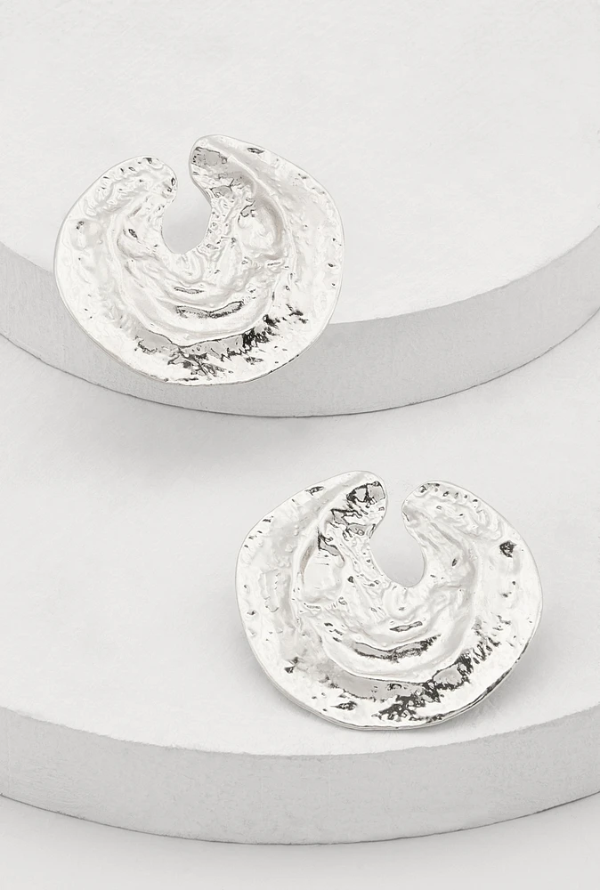 Womens Metallic Circle Drop Earrings, Silver