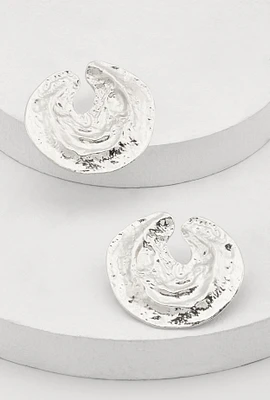 Womens Metallic Circle Drop Earrings, Silver